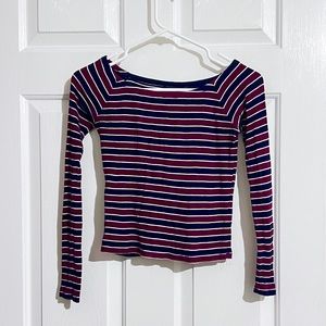 forever 21 blue and burgundy striped long sleeve tee